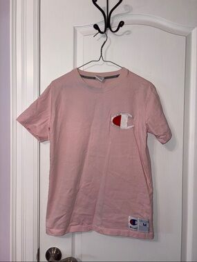 Champion Light Pink Tee with Red & White Logo